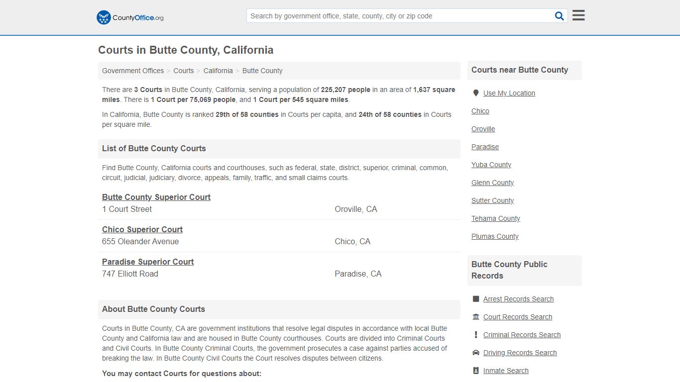 Courts - Butte County, CA (Court Records & Calendars)